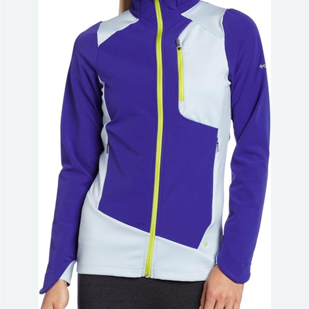 Columbia Women's Vibrant Yellow and Soft Blue Ski Jacket P2P 20.5”